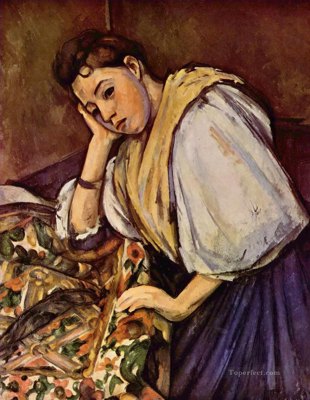 Young Italian Girl Resting on Her Elbow Paul Cezanne Oil Paintings